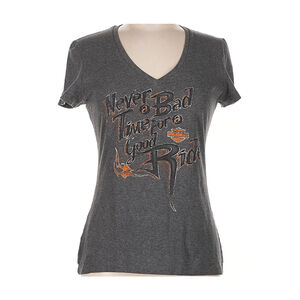 Y2K Harley Davidson Gray Orange Short Sleeve T-Shirt Women's Medium